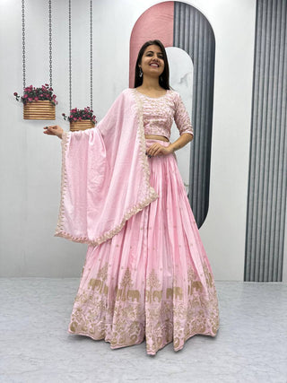 Light pink color chinon lehenga choli for women