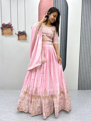 Light pink color chinon lehenga choli online shopping