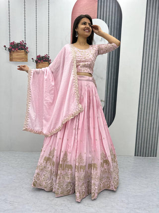 Light pink color chinon lehenga choli with dupatta