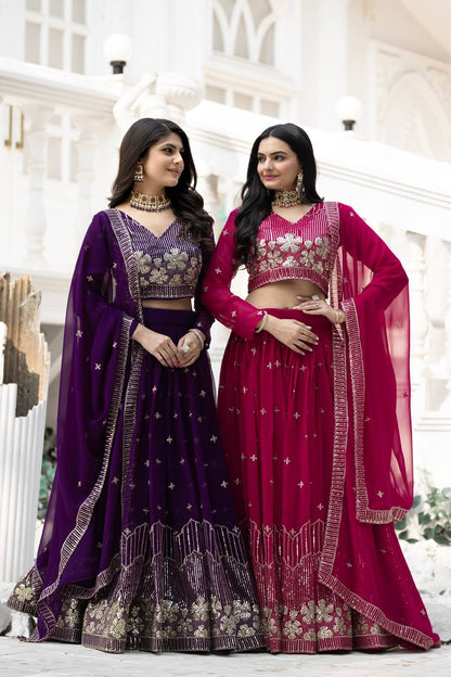 Red color georgette readymade lehenga choli