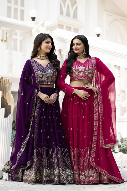 Red color georgette readymade lehenga choli