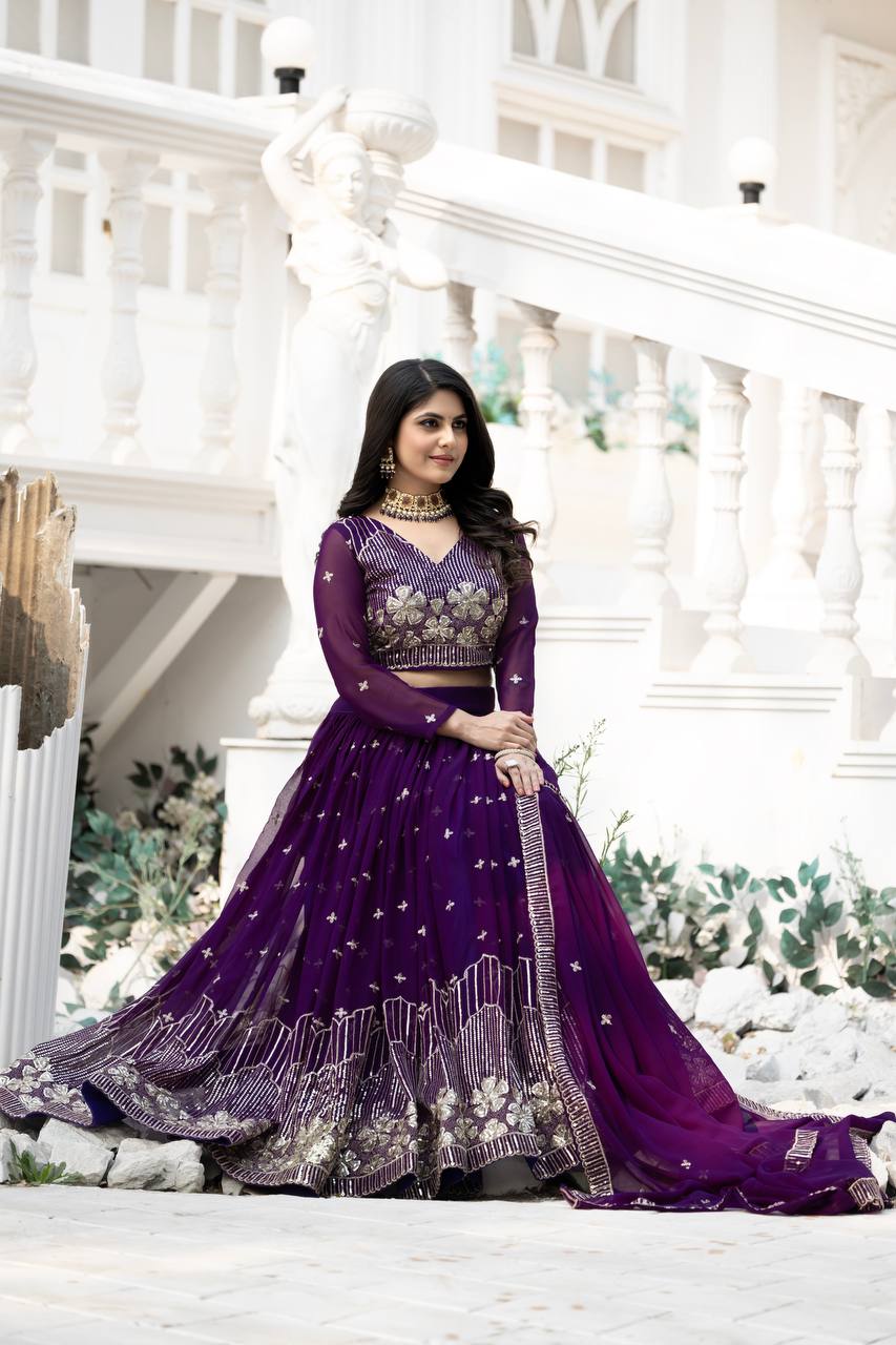 Purple color georgette readymade lehenga choli online