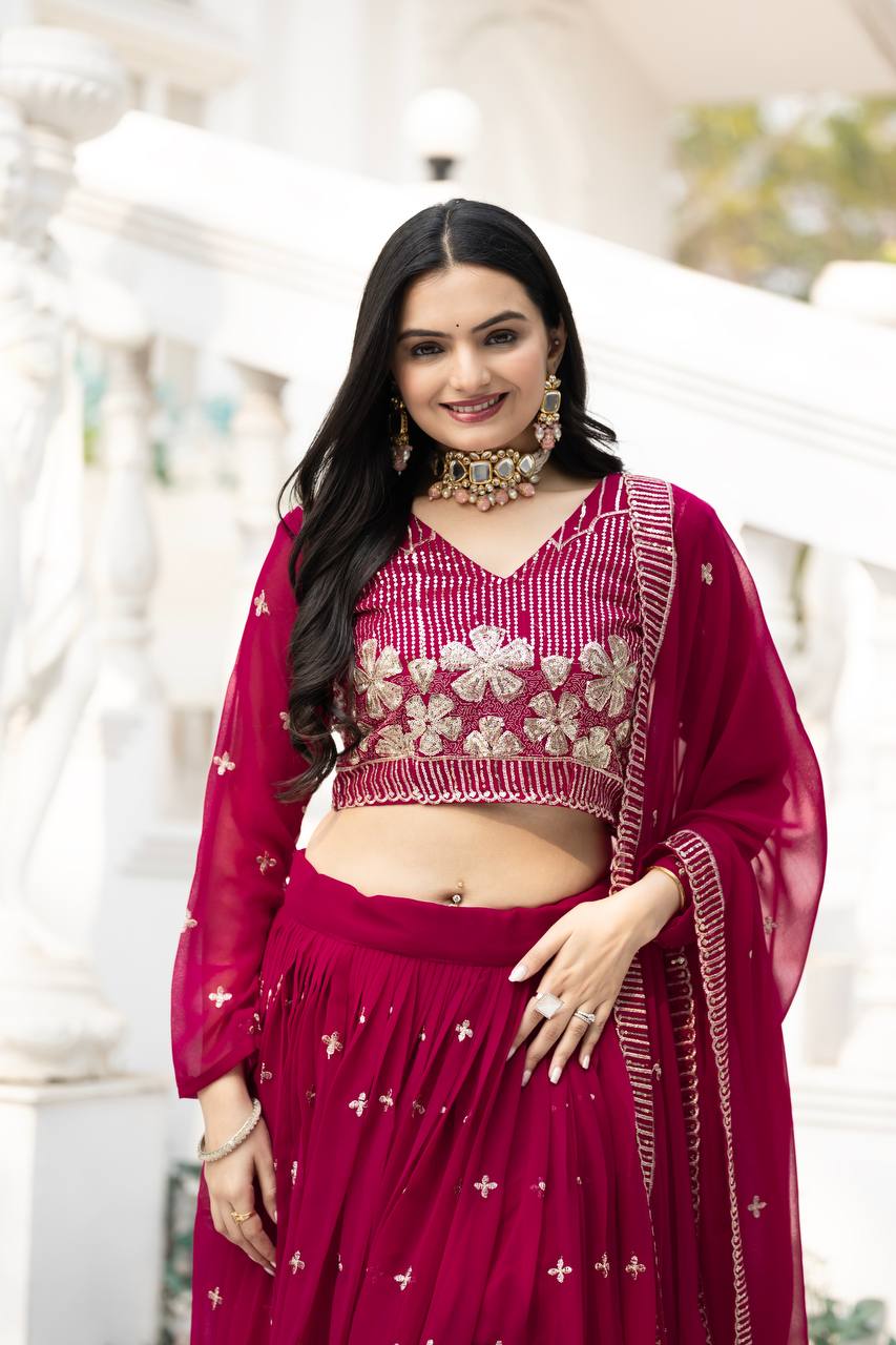 Red color georgette readymade lehenga choli price