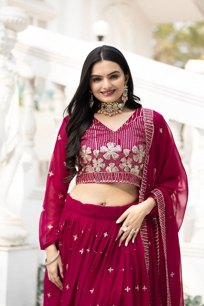 Red color georgette readymade lehenga choli price