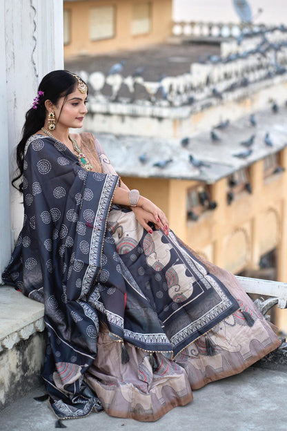Brown color manipuri silk lehenga choli design look