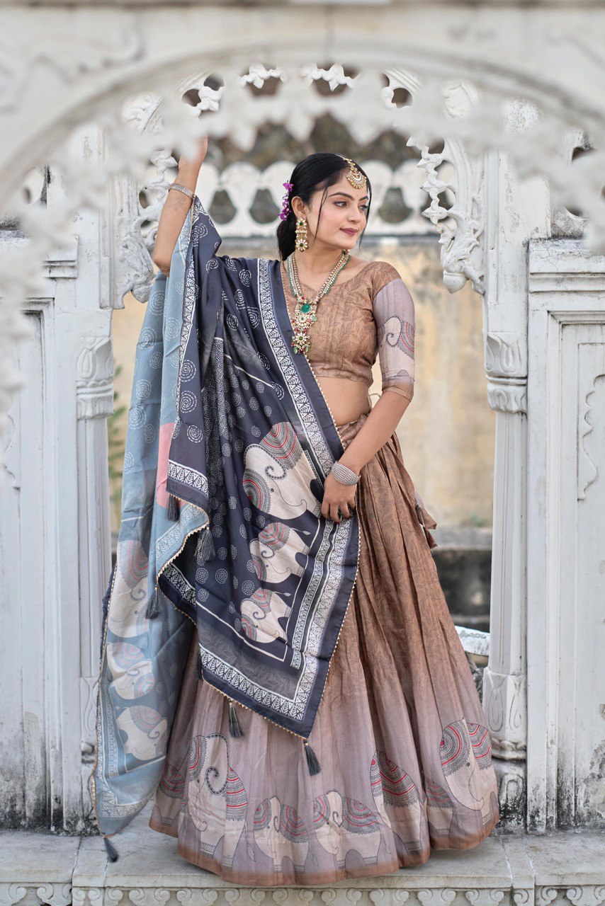 Brown color manipuri silk lehenga choli with dupatta