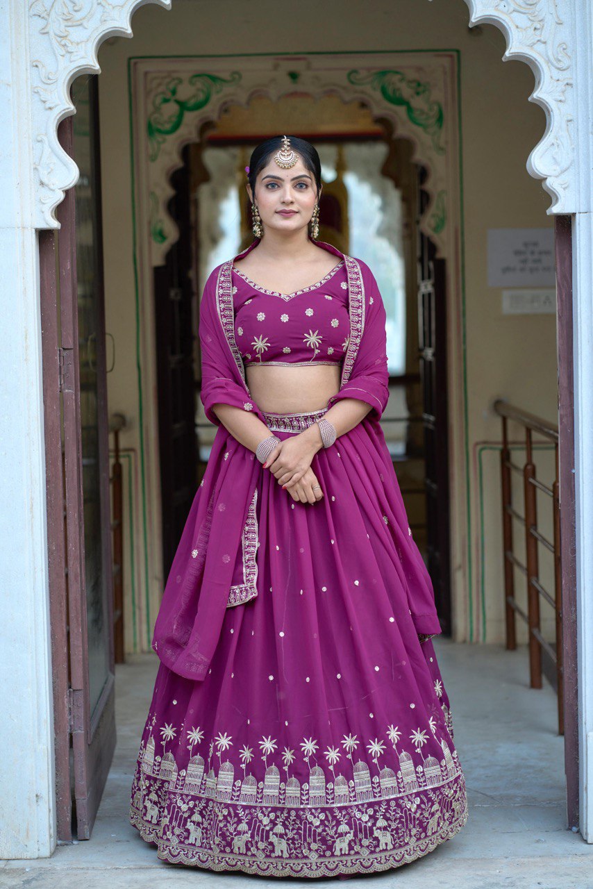 Wine color georgette lehenga choli