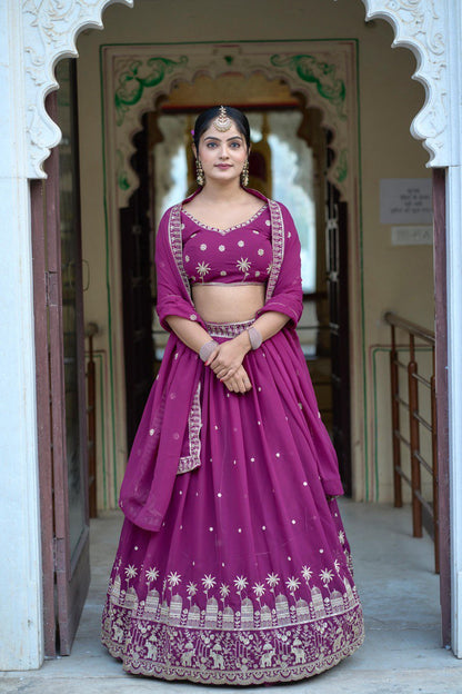Wine color georgette lehenga choli