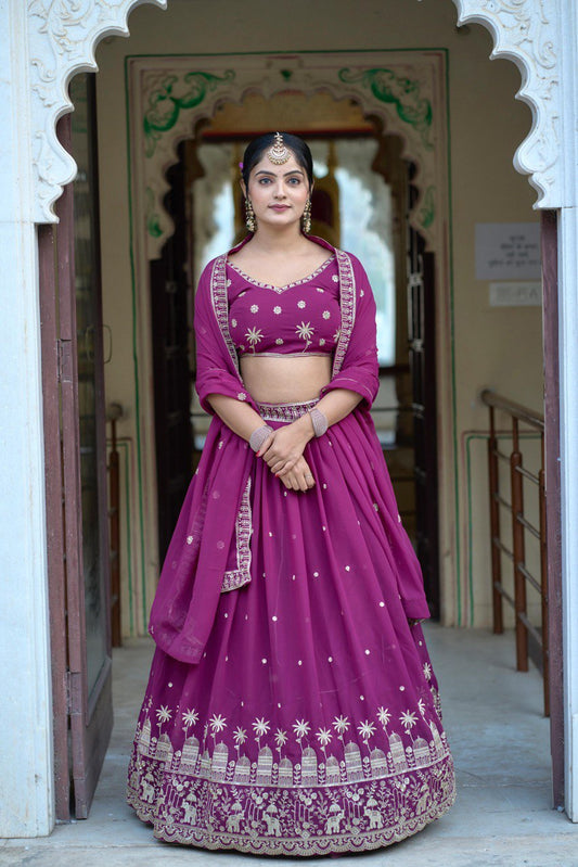 Wine color georgette lehenga choli