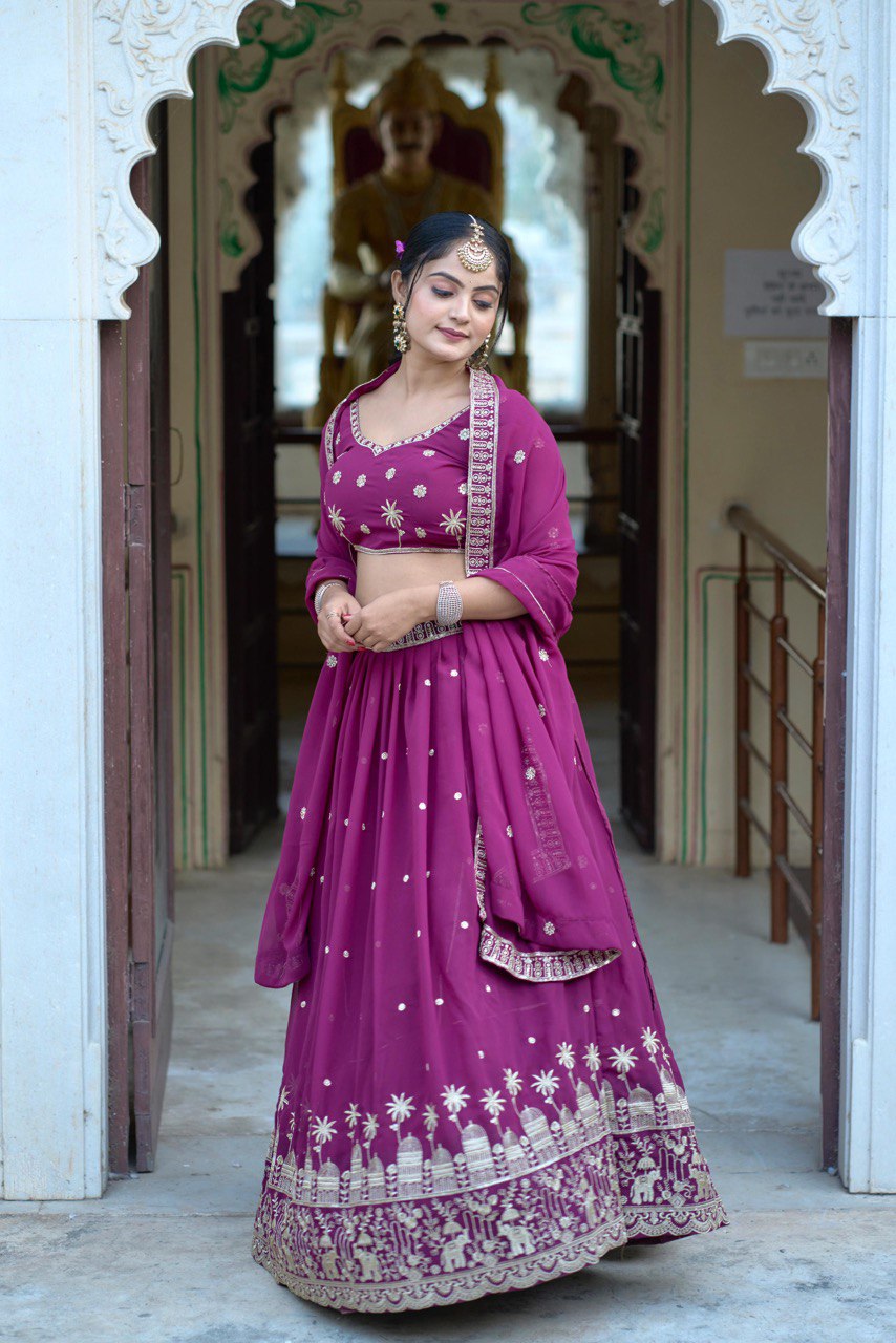 Wine color georgette lehenga choli price