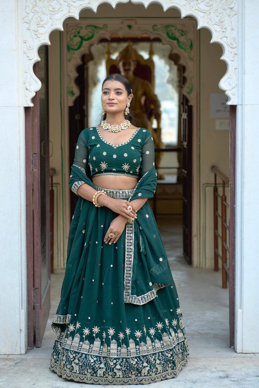 Dark green color georgette lehenga choli for nwomen