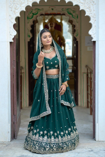 Dark green color georgette lehenga choli onlne