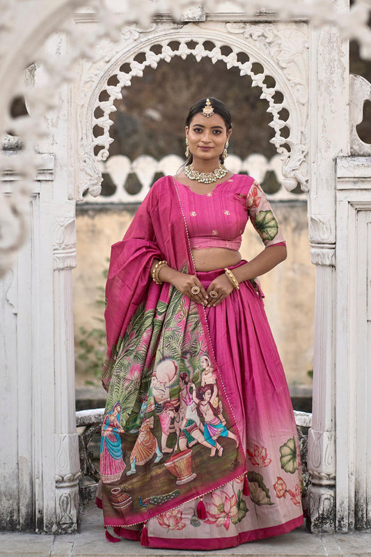 Pink color manipuri silk lehenga choli for women online
