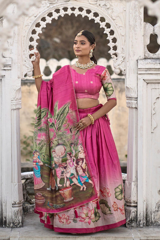 Pink color manipuri silk lehenga choli for women price
