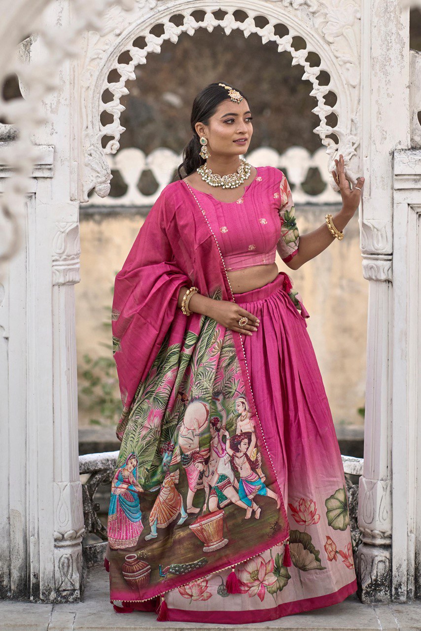 Pink color manipuri silk lehenga choli images