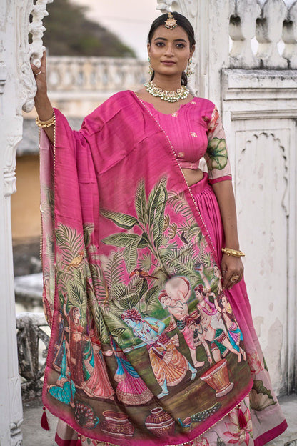 Pink color manipuri silk lehenga choli design
