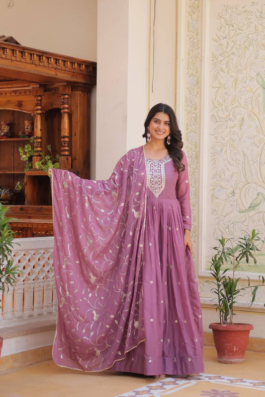 Pink color georgette anarkali gown for women