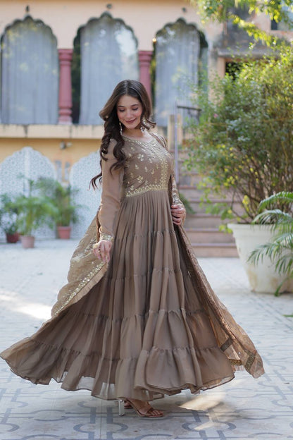 Chiku color georgette anarkali gown online shopping