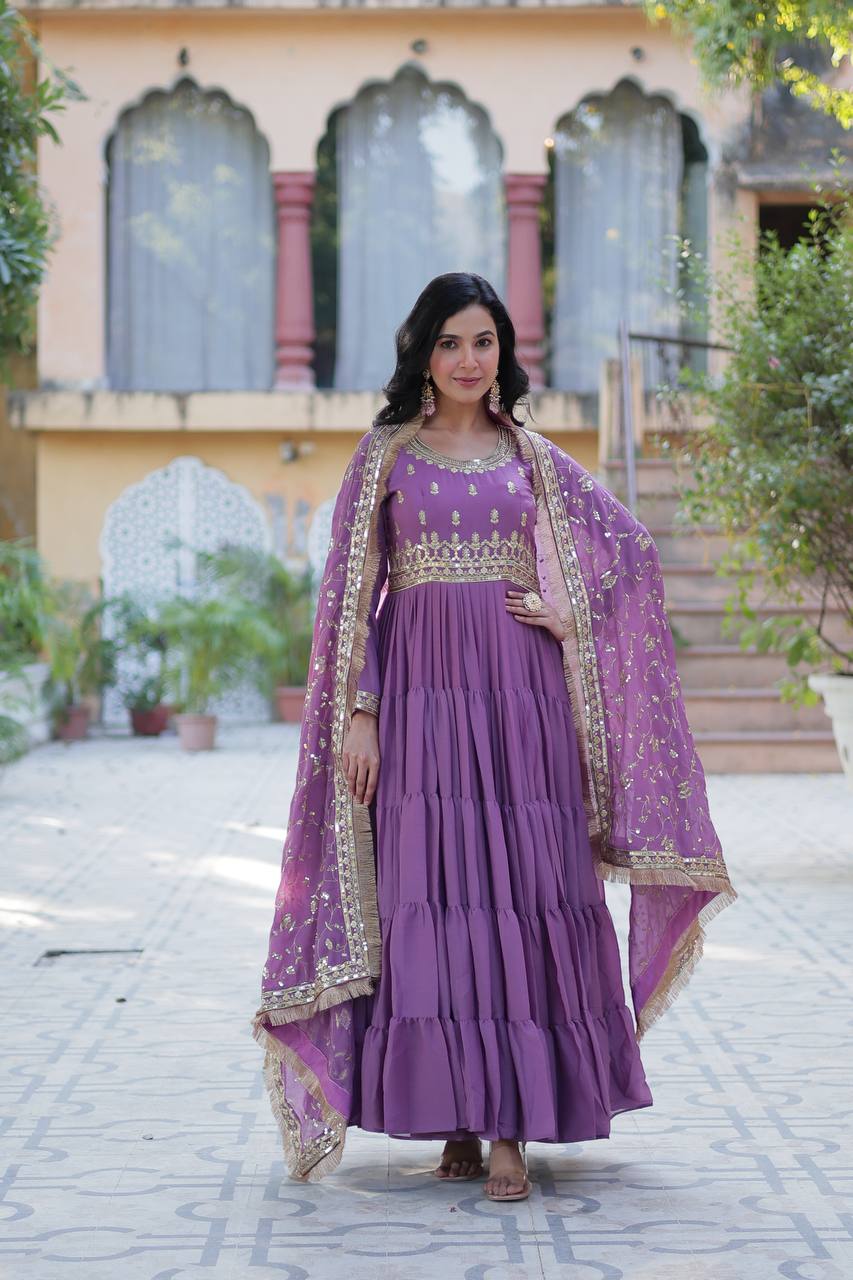 Pink color georgette anarkali gown for wedding