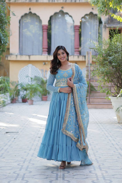 Sky color georgette long gown