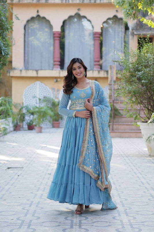 Sky color georgette long gown
