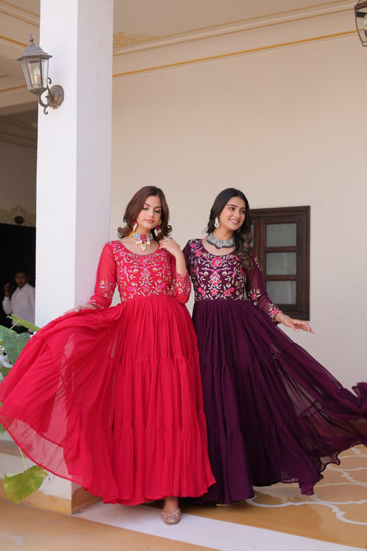 Pink color georgette long gown for wedding