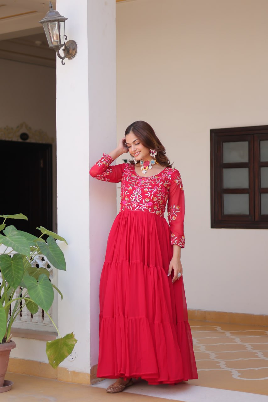 Pink color georgette long gown images
