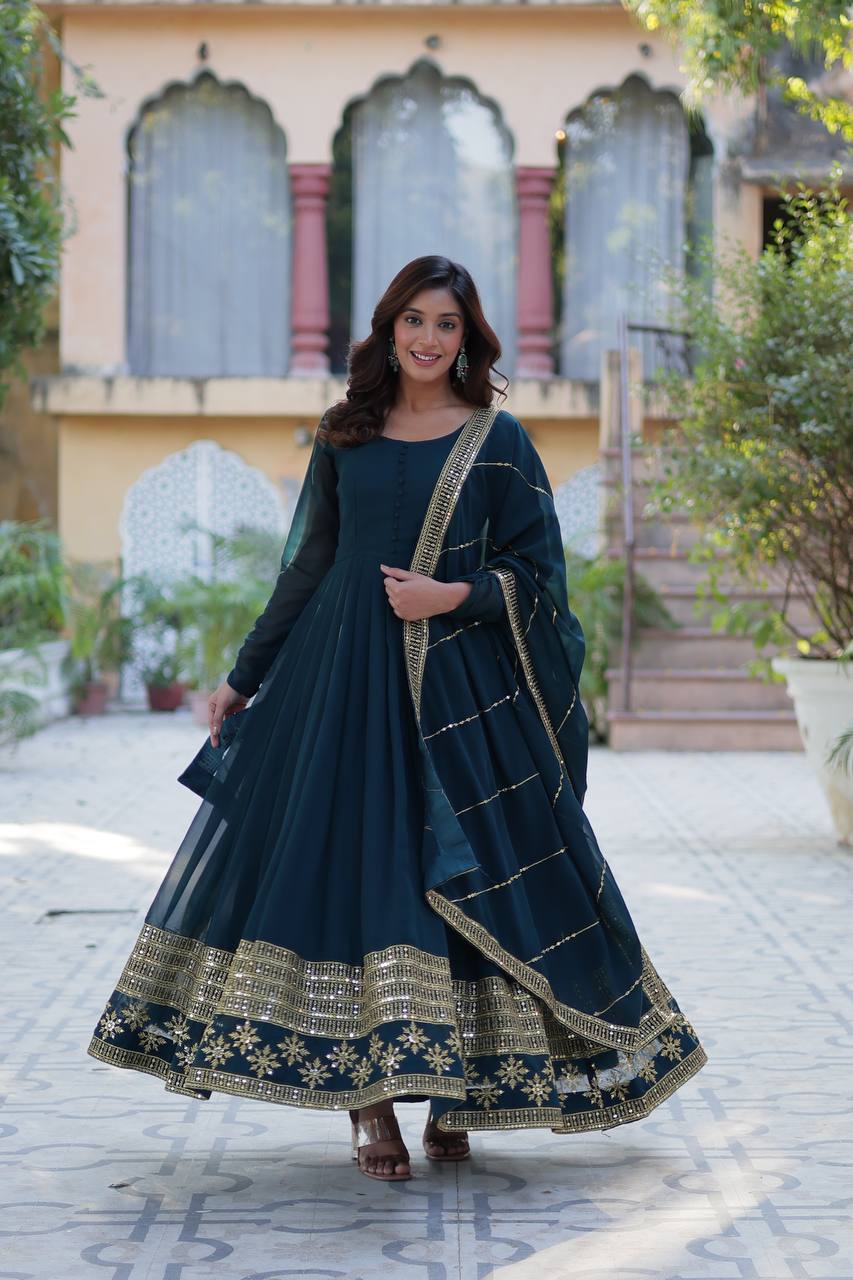 Rama color faux blooming long gown for wedding