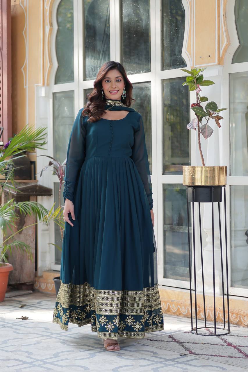 Rama color faux blooming long gown online