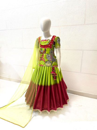 Green color chinon silk lehenga choli with dupatta online