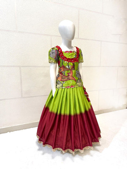 Green color chinon silk lehenga choli with dupatta design