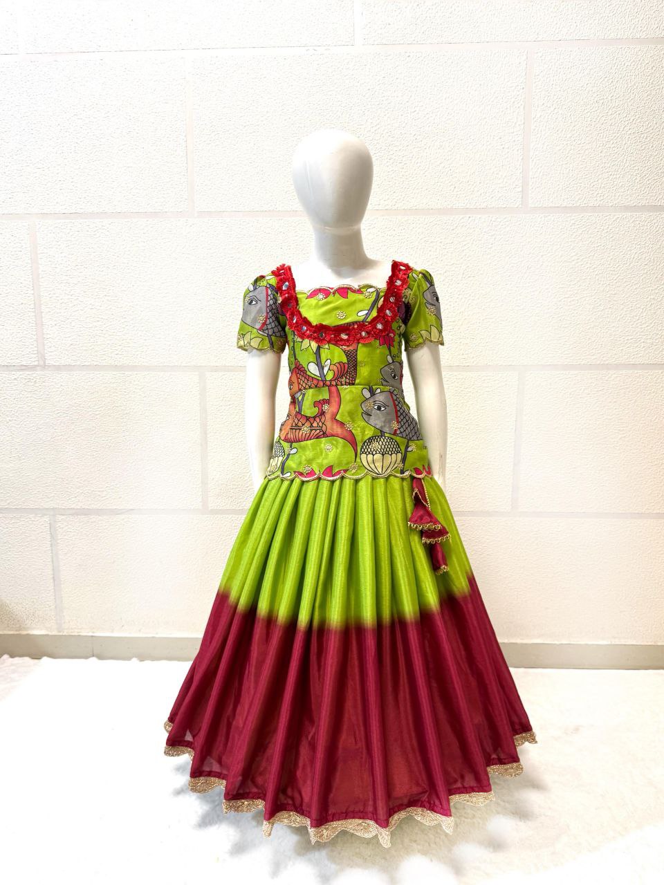 Green color chinon silk lehenga choli with dupatta images