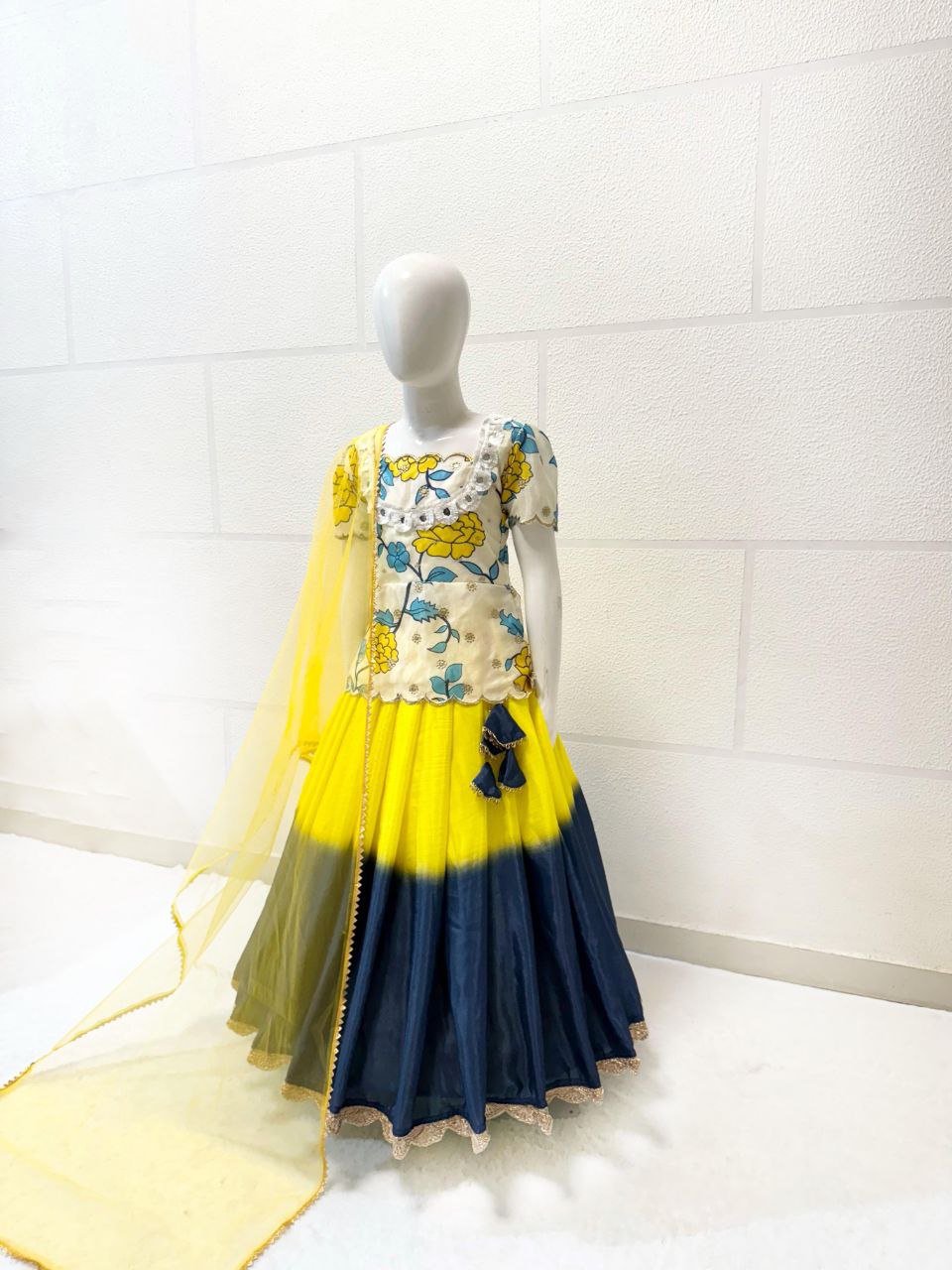 Yellow color chinon silk lehenga choli with dupatta price