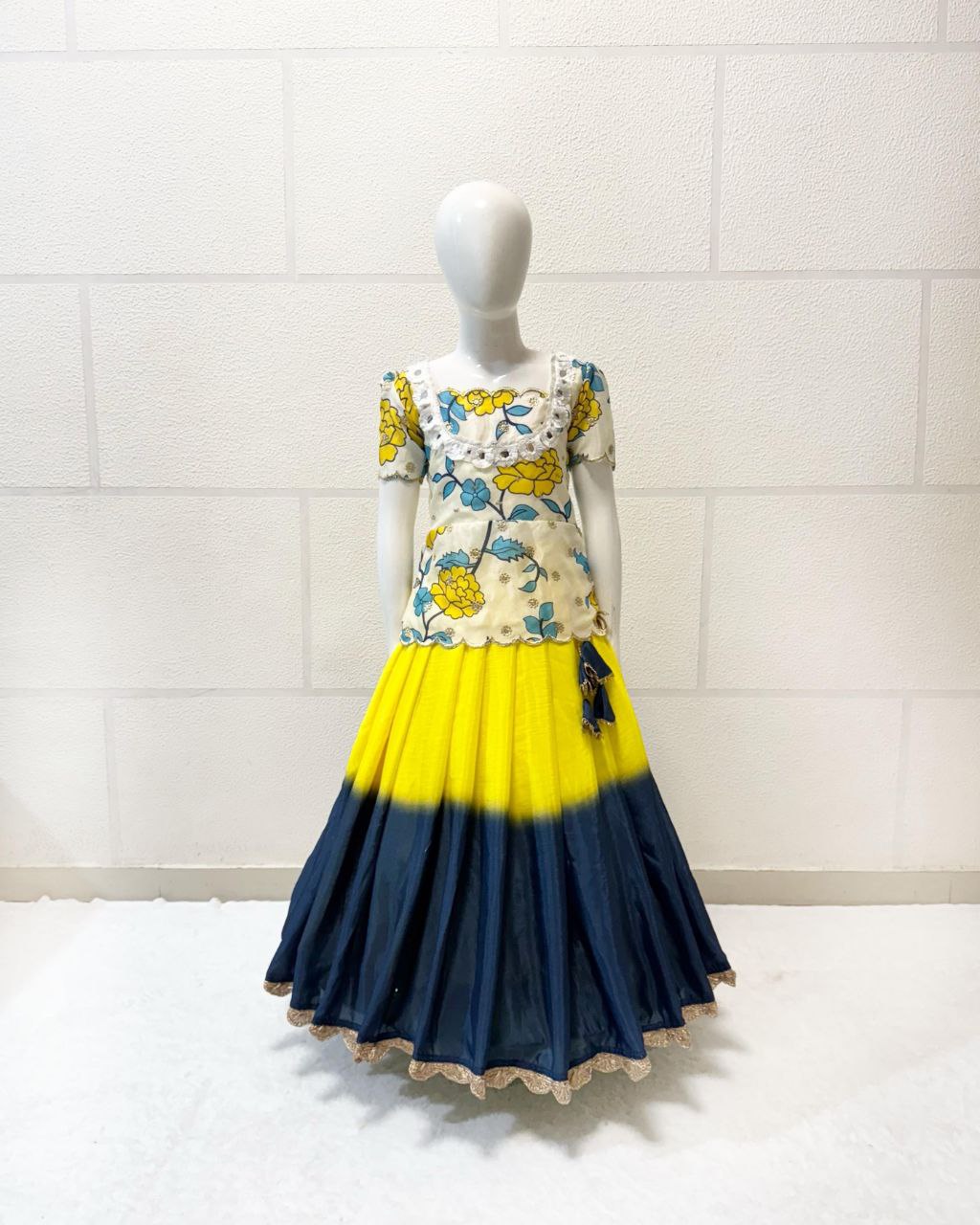 Yellow color chinon silk lehenga choli with dupatta images