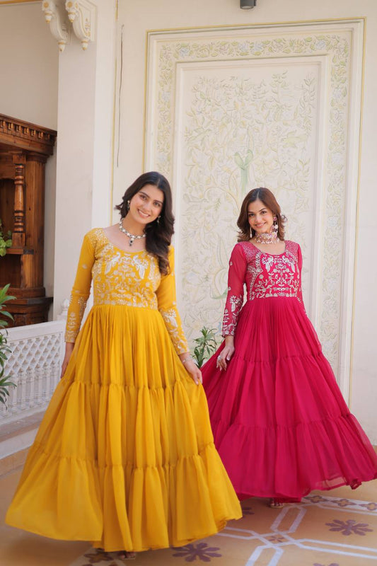 Yellow color georgette long gown for women