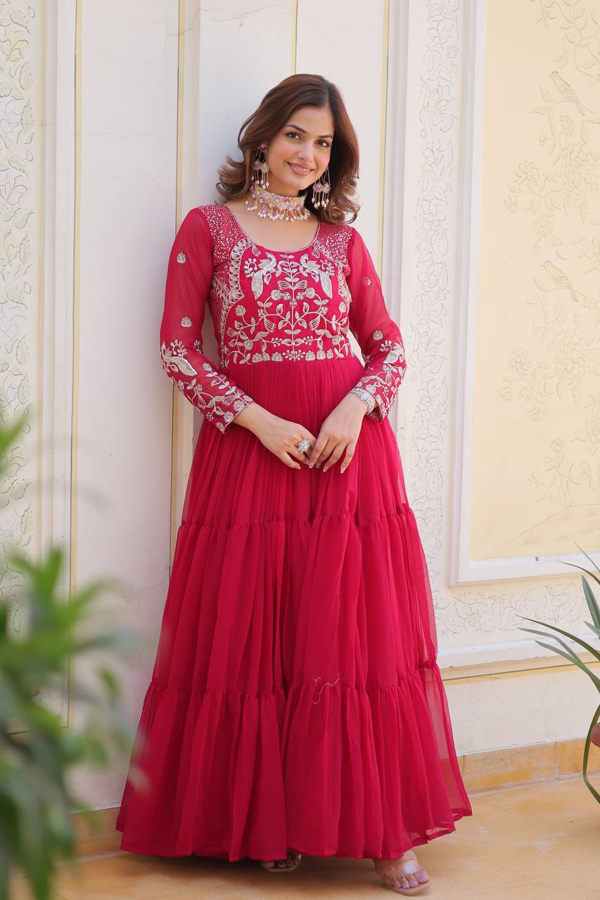 Pink color georgette long gown for women