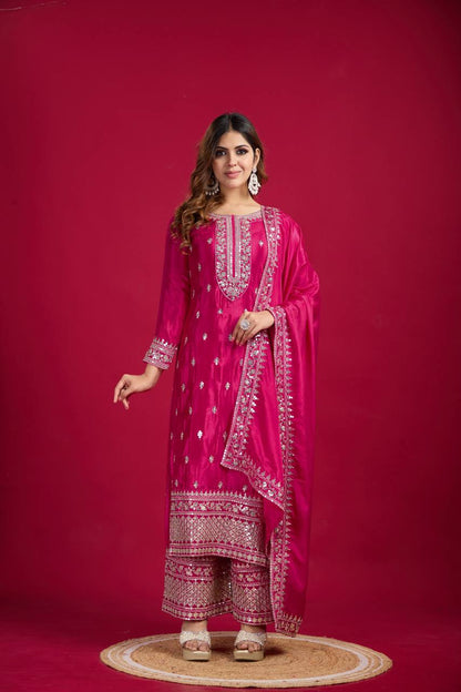 Pink color chinon silk sharara suit for women