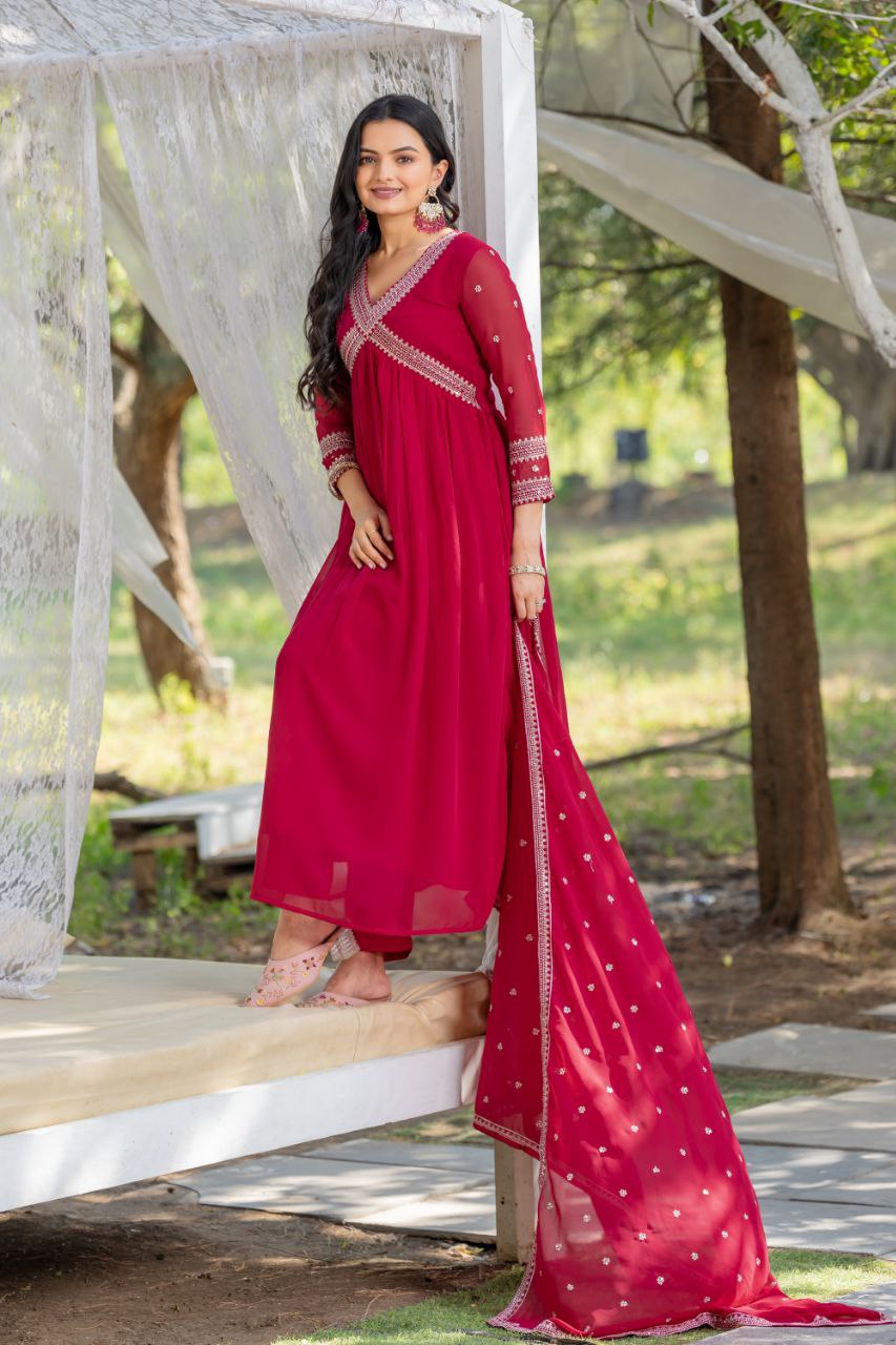 Rani pink color georgette aliya cut gown images