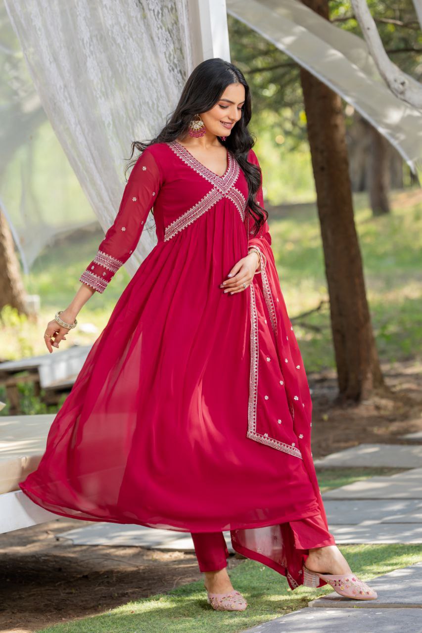 Rani pink color georgette aliya cut gown online shopping