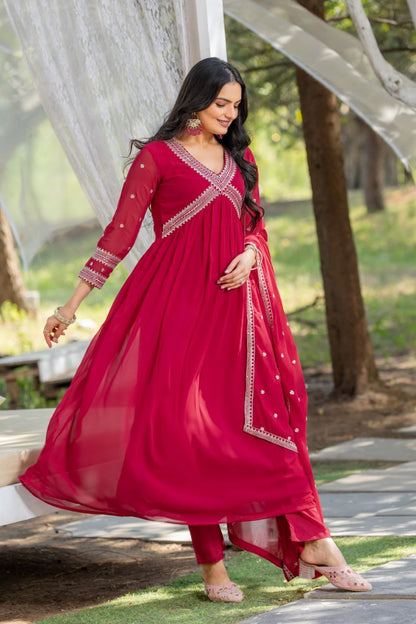 Rani pink color georgette aliya cut gown online shopping