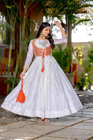 White color chinon long gown price