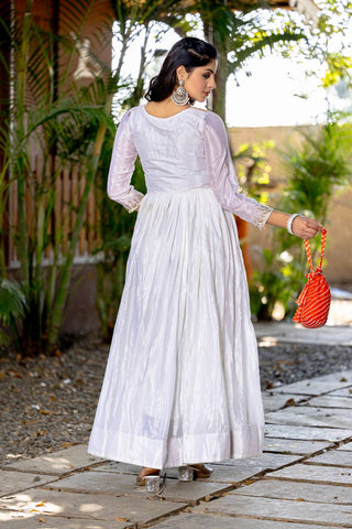 White color chinon readymade long gown for party