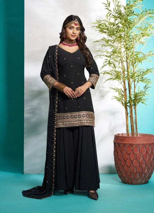 Black color georgette sharara suit for women