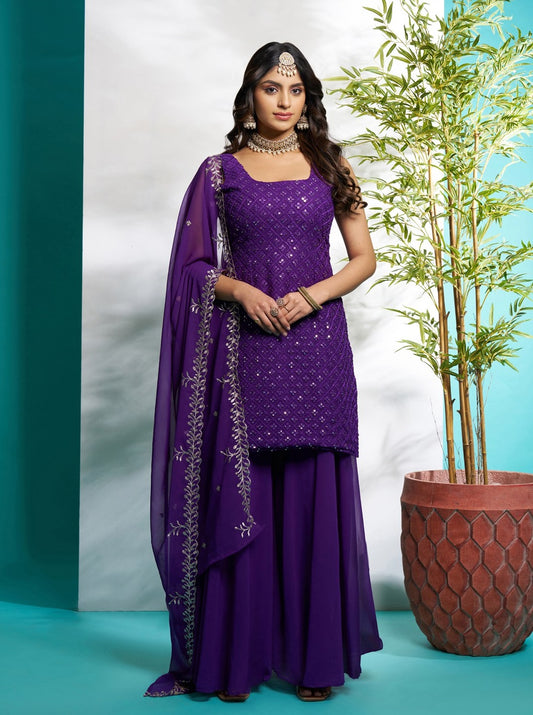 Purple color georgette sharara suit for women