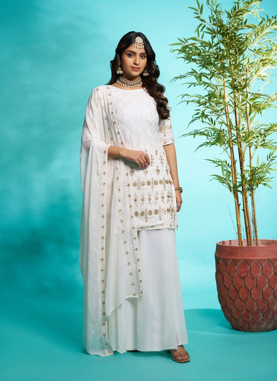 White color georgette sharara suit for women