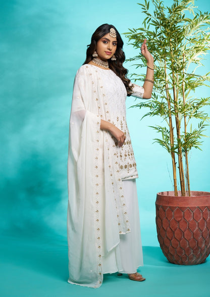 White color georgette sharara suit with dupatta price
