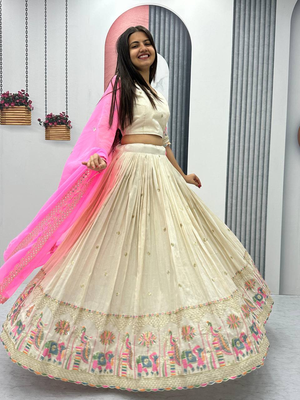 Off white color Banarasi Tissue Silk lehenga choli for wedding