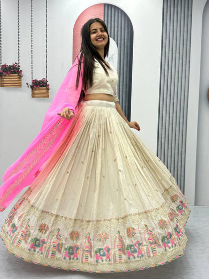 Off white color Banarasi Tissue Silk lehenga choli for wedding