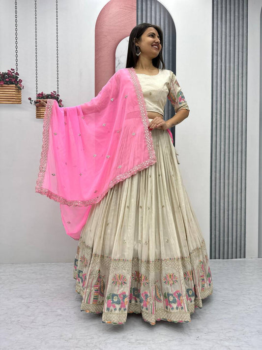 Off white color Banarasi Tissue Silk lehenga choli with blouse price