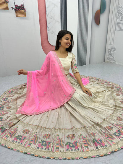 Off white color Banarasi Tissue Silk lehenga choli online shopping